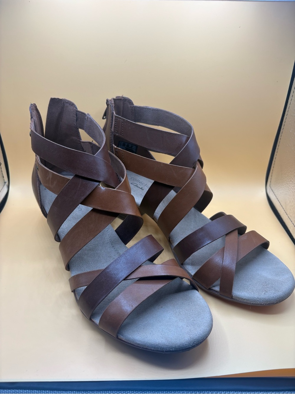 Clarks Brown Strappy Leather Heeled Sandals